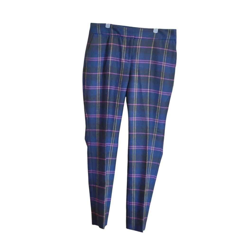 Boden Hampshire 7/8 Pants Blue Plaid Wool Blend Trousers Womens 8 L Tartan Ankle